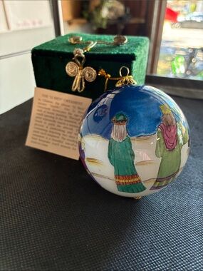 Hand-Painted Nativity Glass Ornament - Green & Blue